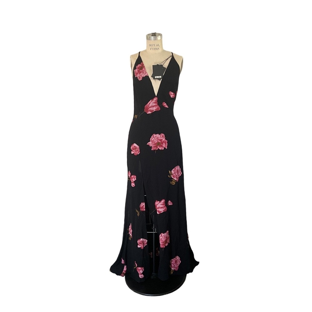 Reformation Black Floral Maxi Dress Open Back Slit Formal Evening Size S NWT - Picture 5 of 15